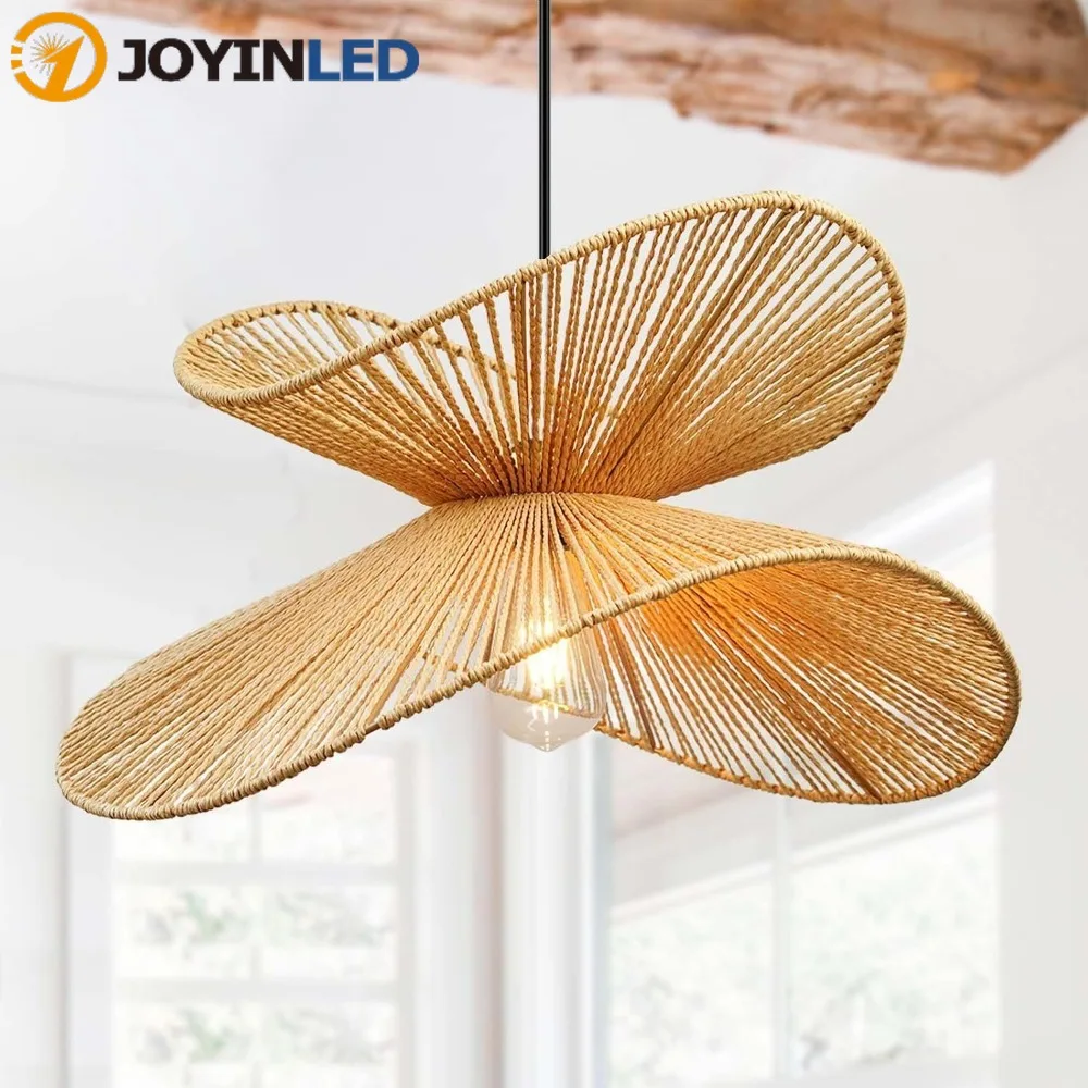 

JOYINLED Farmhouse Rattan Chandelier 45CM Double-Layer Hand-Woven Ceiling Chandeliers for Living Room Dining Room Home Lighting