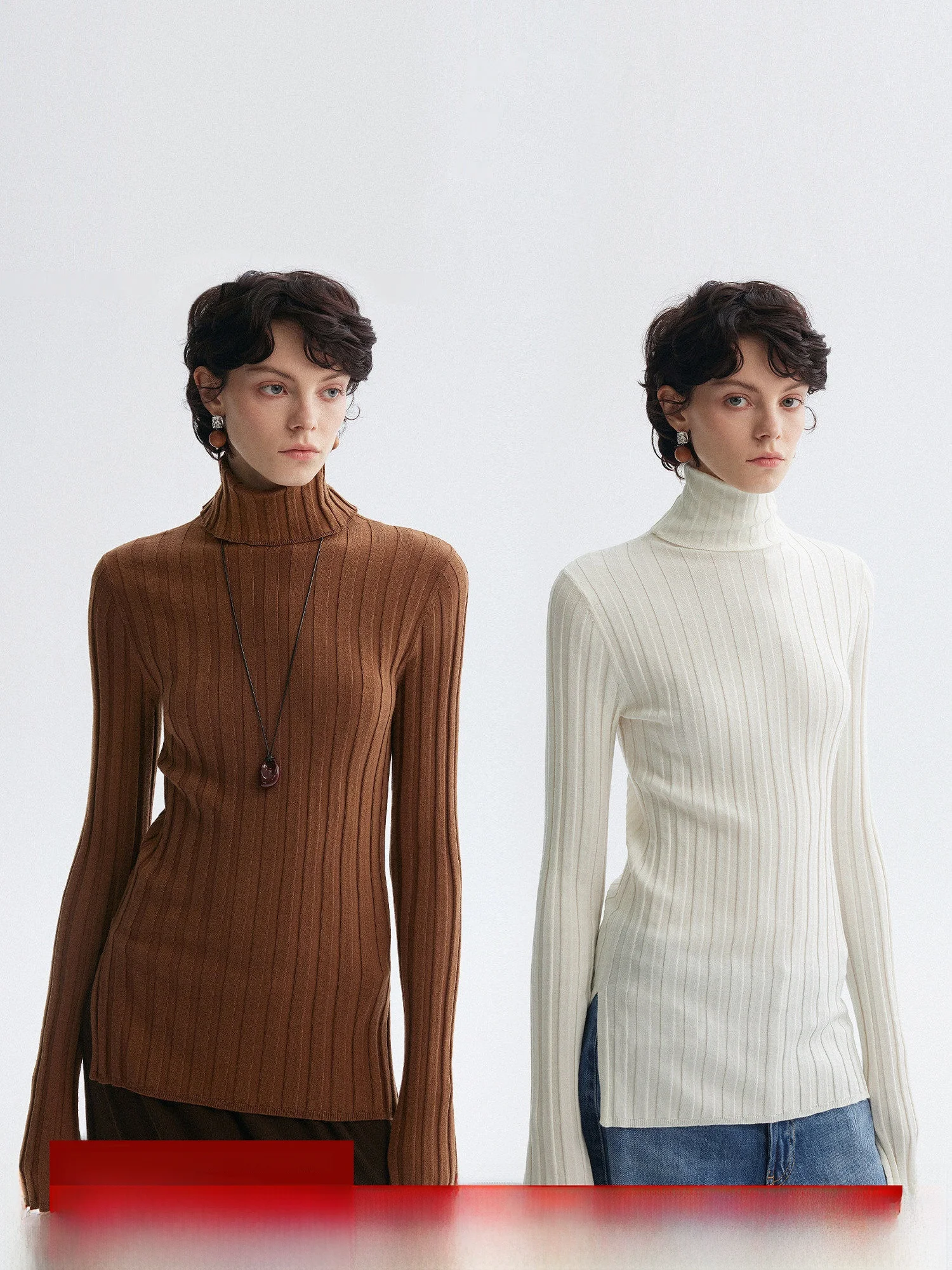

MOLY CHO Sli Artistic Asymmetrical Hem Knitted High Ne e Woolen Top Women's Faionable Premium Quali Pullover