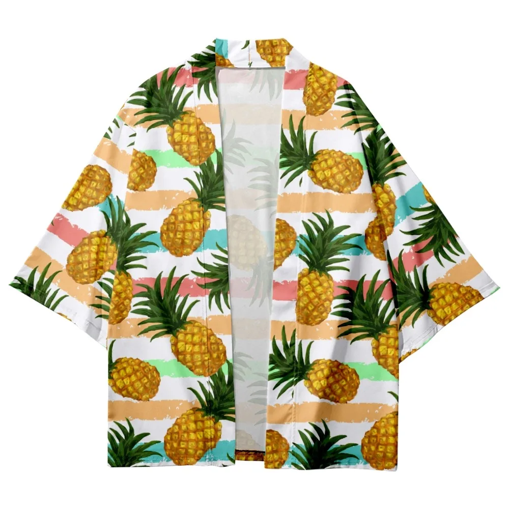 

Tropical Fruit Print Tops Harajuku Haori Yukata Chinoiserie Fashion Japanese Kimono Streetwear Men's Ladies Cardiga-