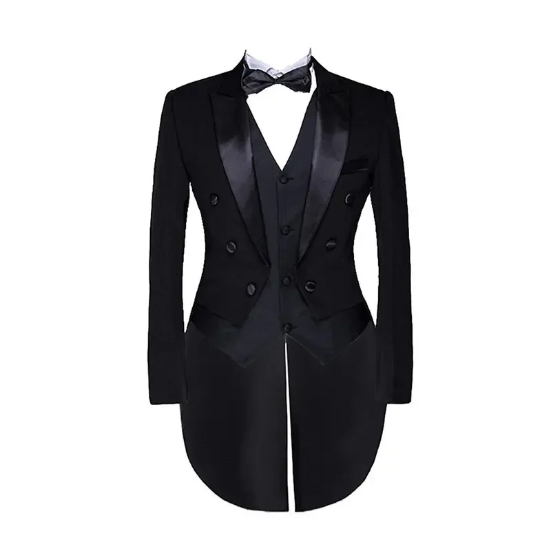 Three Pieces Slim Fit Men's Swallow-Tailed Suit Double Breasted Peak Lapel Blazer Wedding/Business Groom Tuxedos