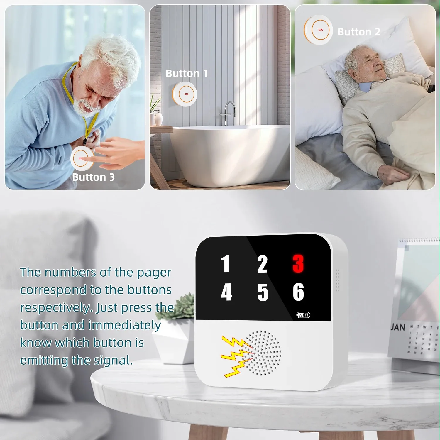 Tuya Seniors WIFI Button Wireless Caregiver Pager Elderly SOS Alarm Senior Elderly Emergency Alarm For Patients Elderly At Home