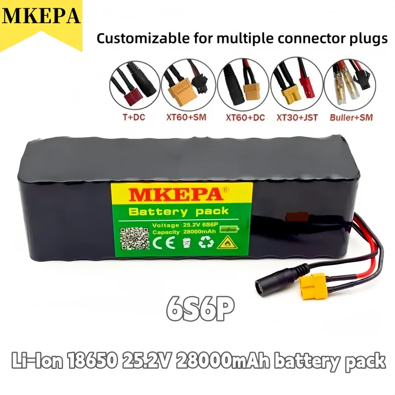 MKEPA 6S6P 25.2V 28000mAh 18650 lithium battery pack batteries for electric motor bicycle scooter wheelchair cropper with 40ABMS