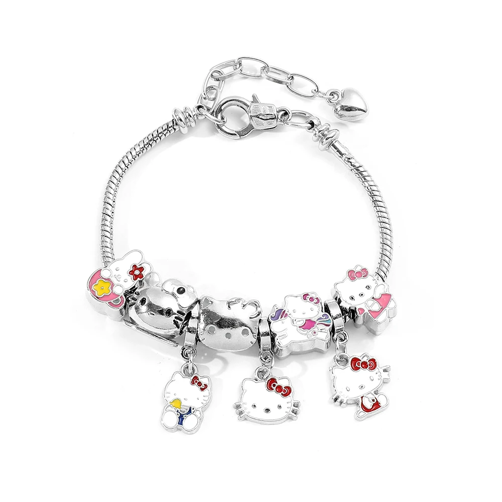 Olá Kitty Encantos Pulseira Beads Sanrio Charme Diy Acessórios Kawaii KT Gato Pingente para Fazer Jóias Mulheres Cadeias de Mão Bangle