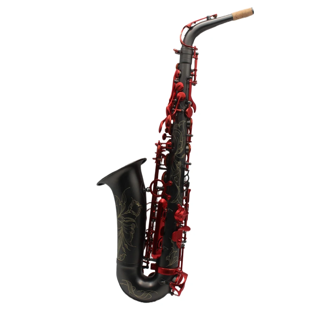 The Imperium matte black nickel plated Alto Saxophone with red lacquer keys