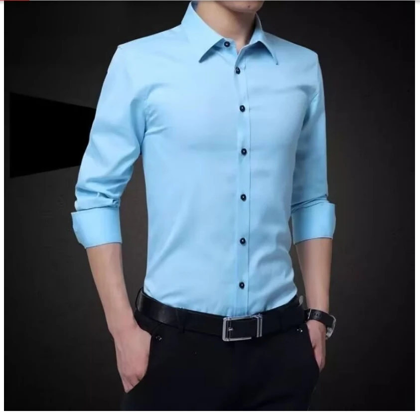 Autumn new business formal men's long-sleeved shirt men's casual commuter shirt solid color top