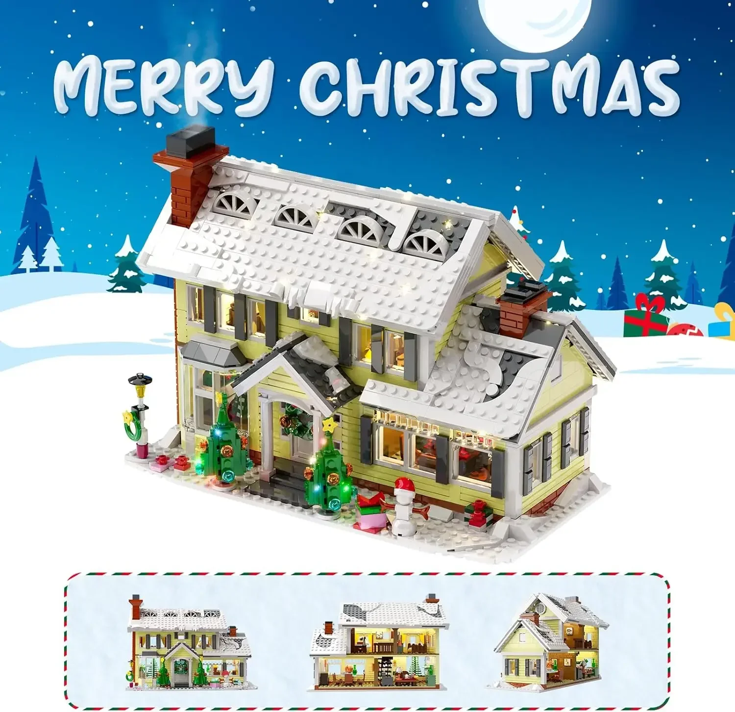 Christmas Holiday House Building Set LED DIY Christmas Holiday Snow Village Christmas House Gifts for Boys Girls Family Friends