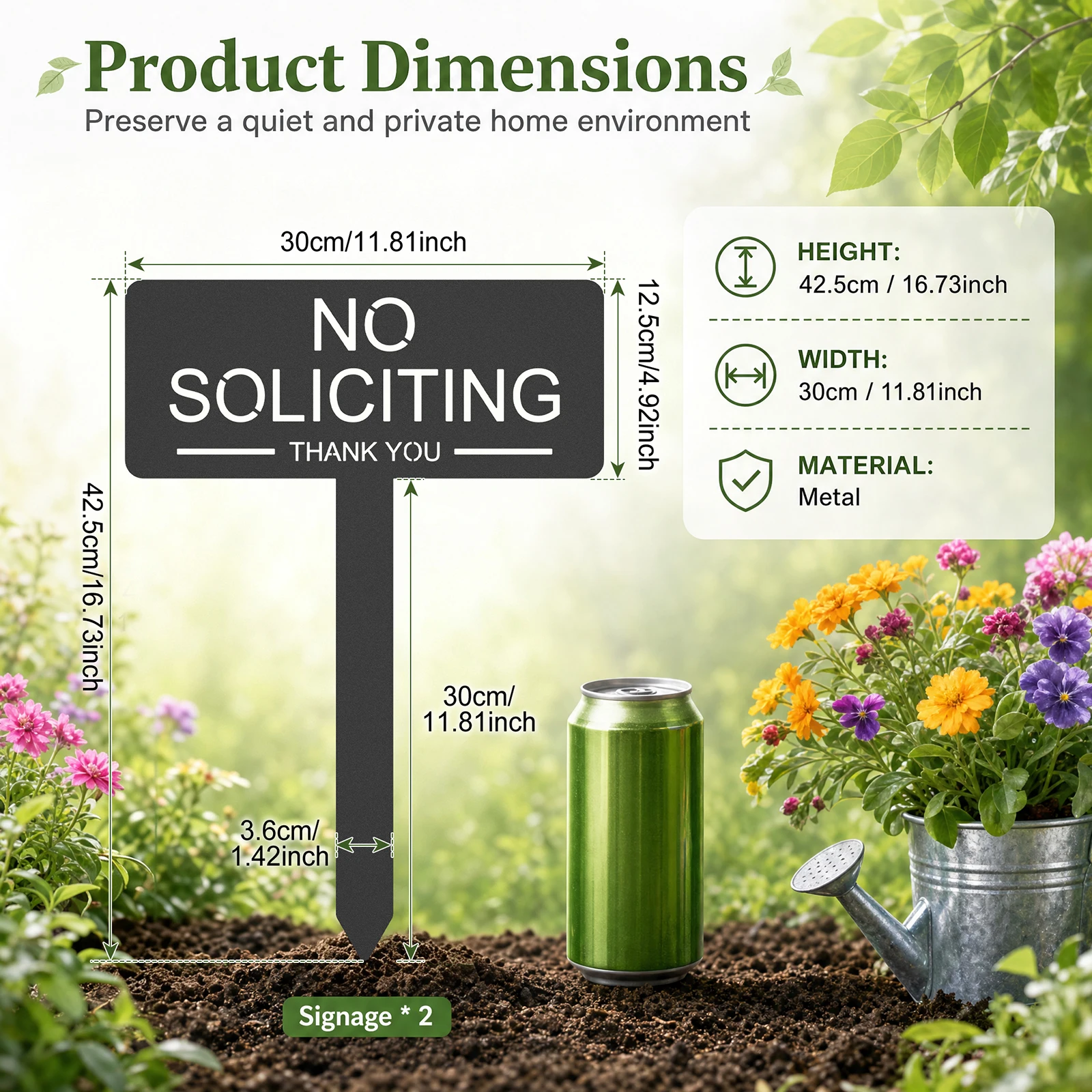 2Pcs No Soliciting Yard Sign Modern Style Metal No Soliciting Sign Weather Resistant Yard Signs for Flower Bed Entryway and Lawn
