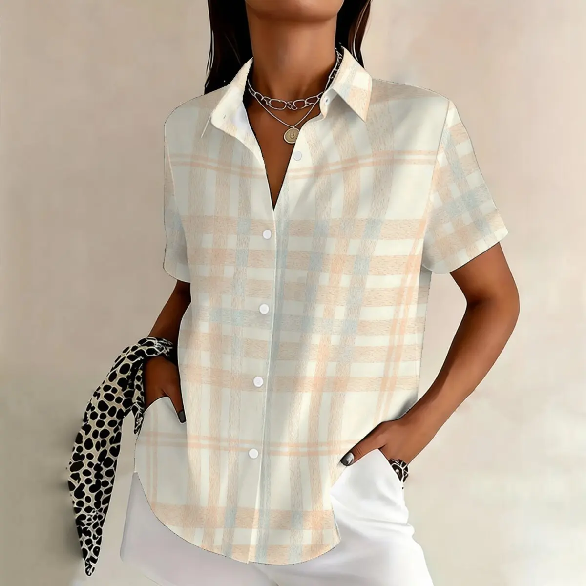 

Персонализированная минималистичная летняя женская рубашка больших размеров с полосатым принтом и короткими рукавами, модный повседневный универсальный топ