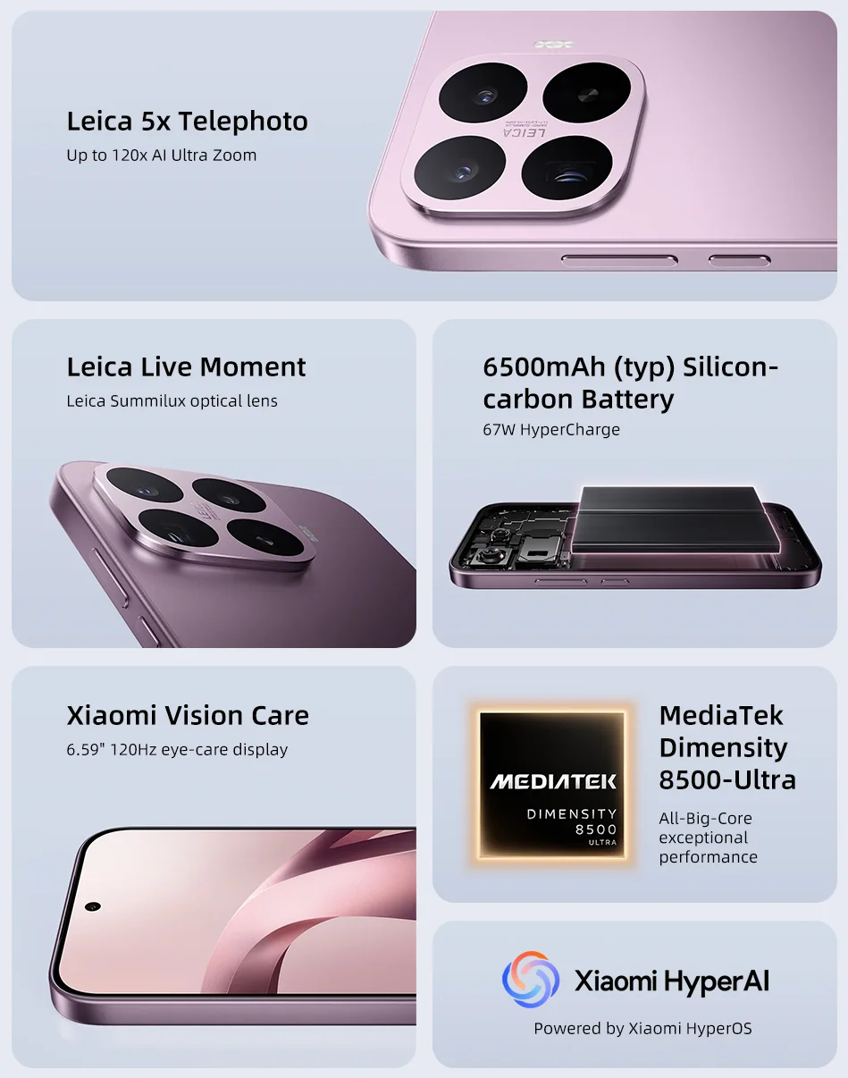 Xiaomi 17T Global Version 50MP Main Camera 256GB 512GB 1.5K 120Hz Display 6500mAh Battery 67W HyperCharge Dimensity 8500-Ultra