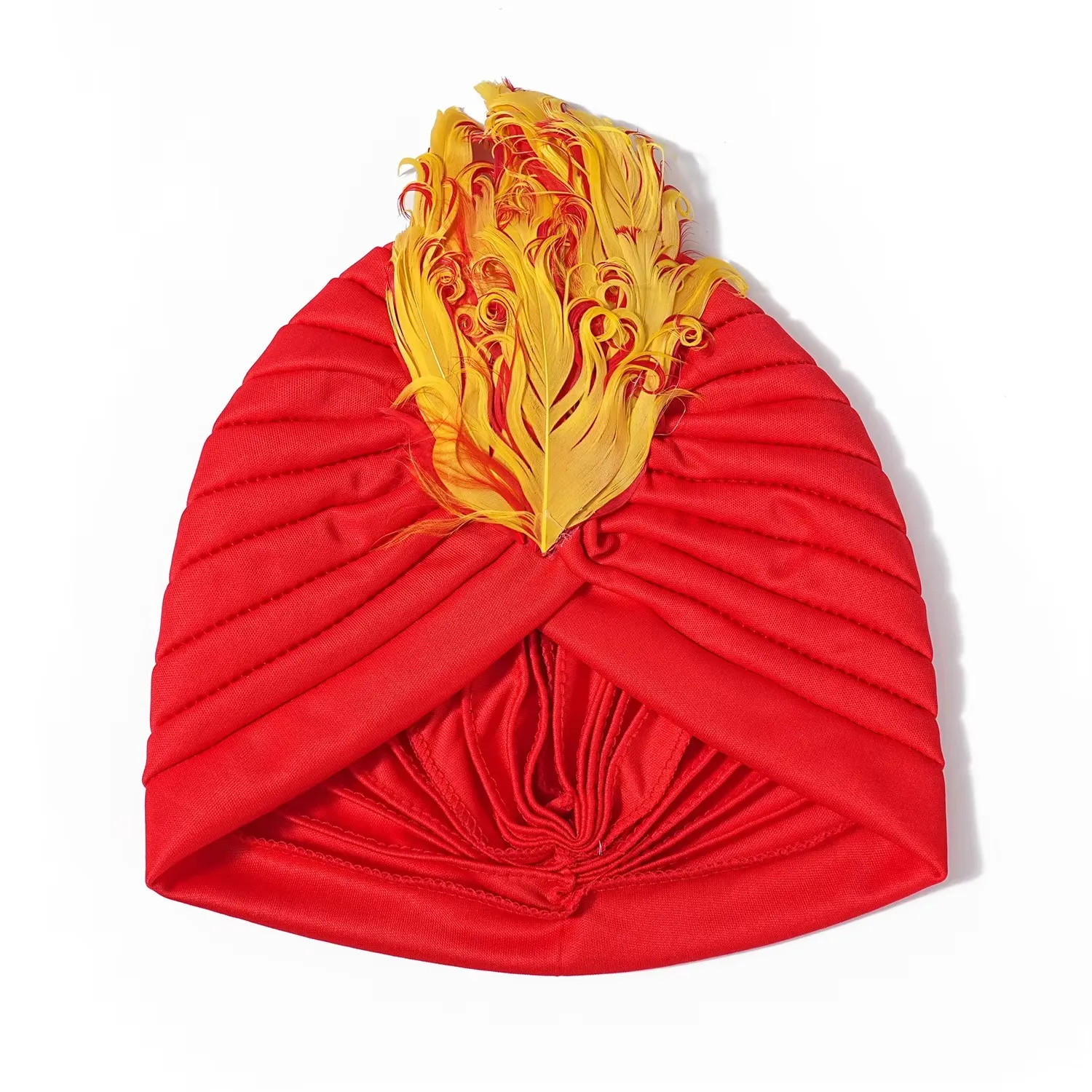Sombrero de Plumas para Mujer, Turbante Plisado Árabe Indio, Gorro Indio, Gorro Musulmán Islámico para Mujer, Sombrero de Sultán Vintage, Accesorio para la Cabeza