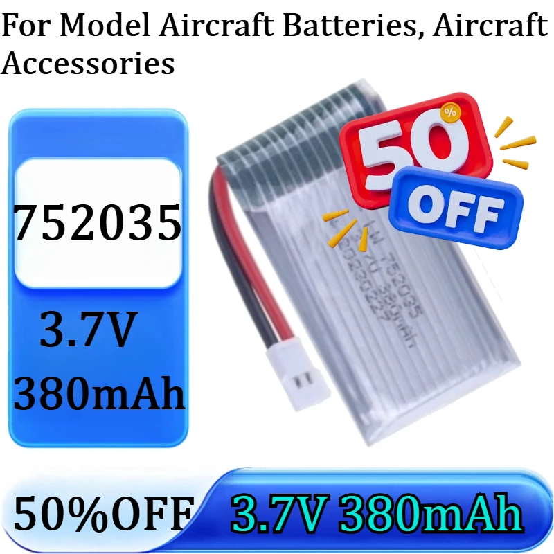 

For Model Aircraft Batteries, Aircraft Accessories High Quality Battery New 2pcs 3.7V 380mAh 25C Li-Polymer Battery 752035