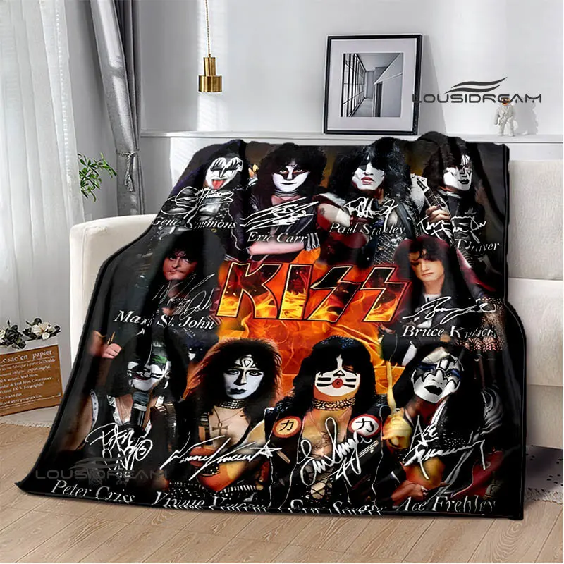 Kiss Band Printed Blanket picnic blanket Warm Blanket Thin Blanket Flannel Home Travel Blanket throw blanket Birthday Gift