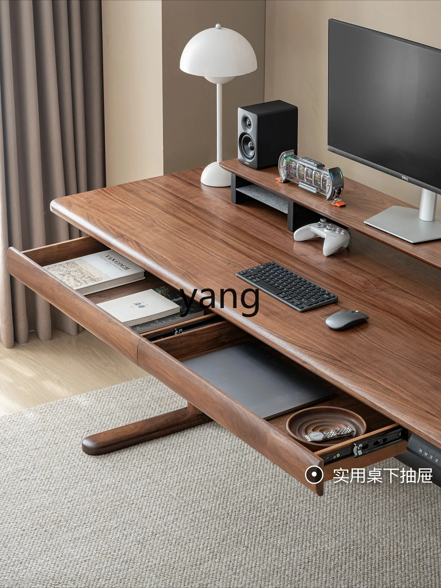 LMM North American black walnut electric desk solid wood lifting table electronic control table