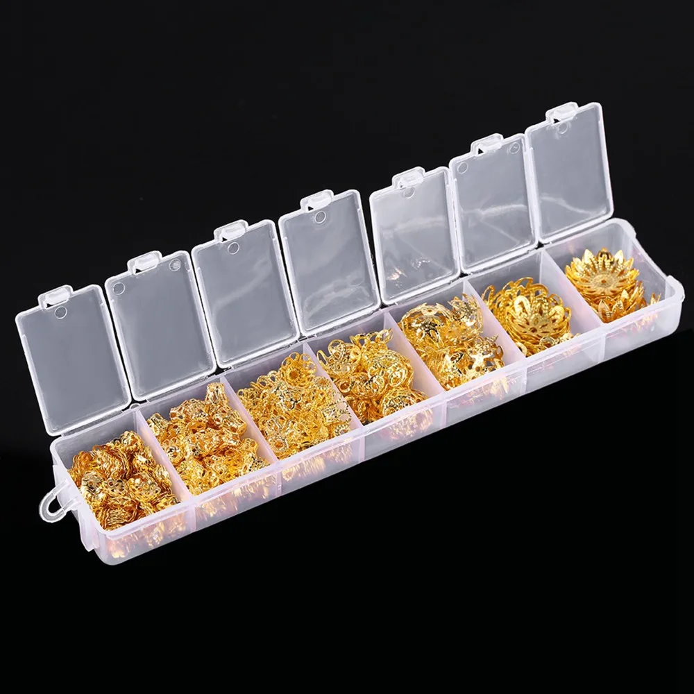 300 PCS Manik-Manik Spacer Bentuk Bunga Cantik Berlapis 7 Ukuran Tutup Manik-Manik Emas Perak Gantungan Bunga Pembuatan Gelang