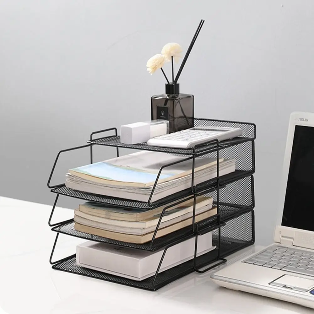 Desktop Organizer Stackable File Rack Fashion Minimalism Papers Rack A4 File Storage Tray Iron INS Style Documents