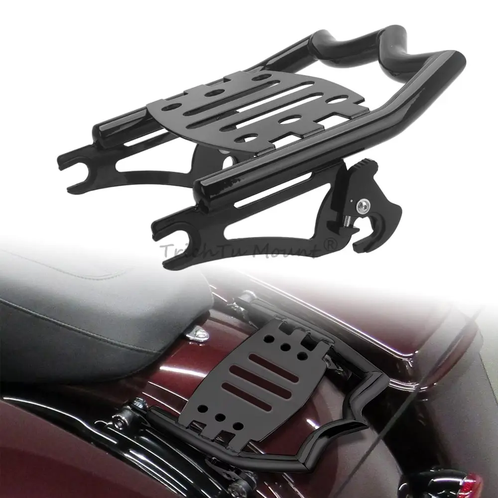 1Pc Detachable Style Luggage Rack With Two Latch Clips Fits For Harley Davidson Touring 2009–2025 High Quality Alloy Steel Black