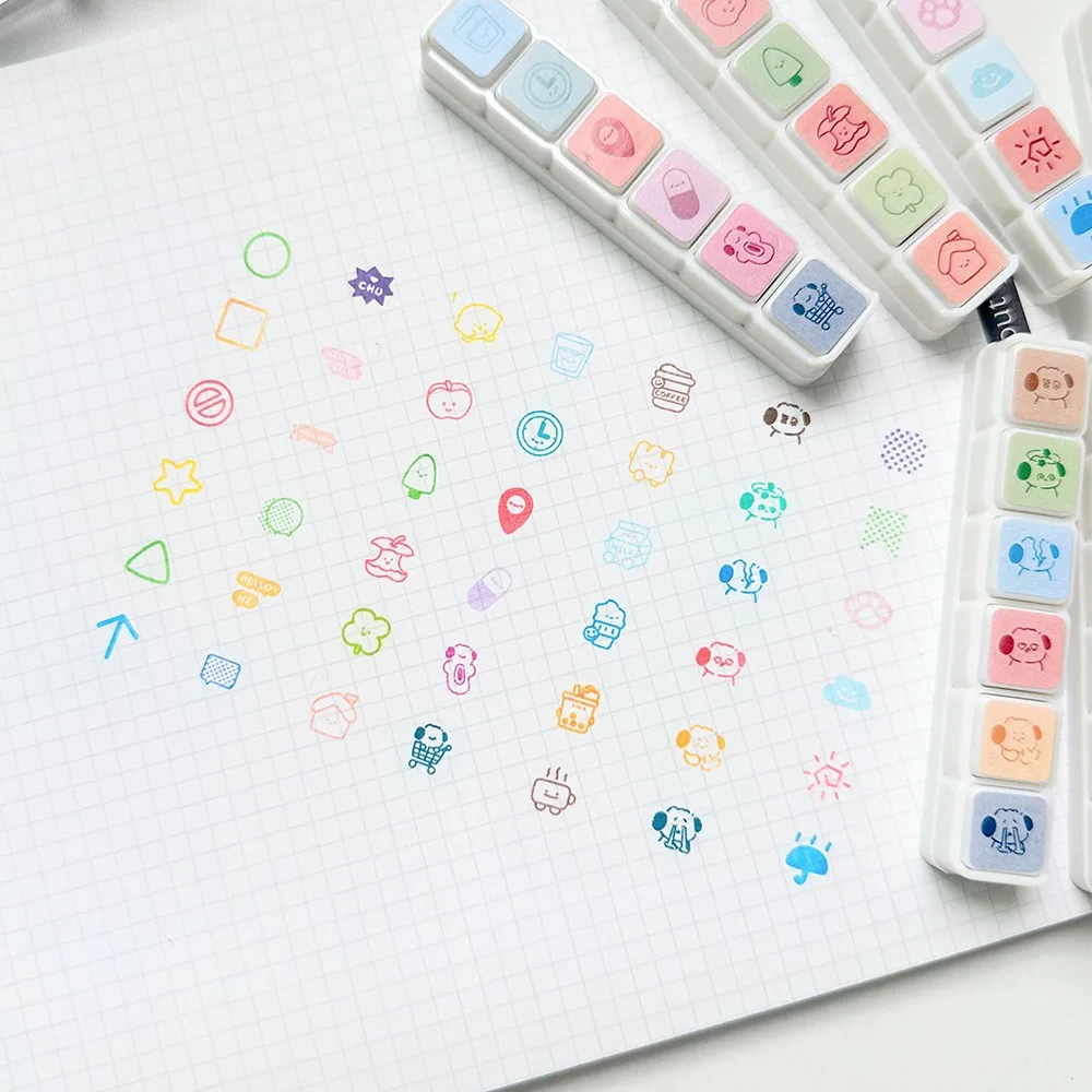 New Kawaii Stamps Decorative 6 Designs Cartoon Scrapbooking Stamp Press Inkpad Stamps Arts Diy Crafts Album
