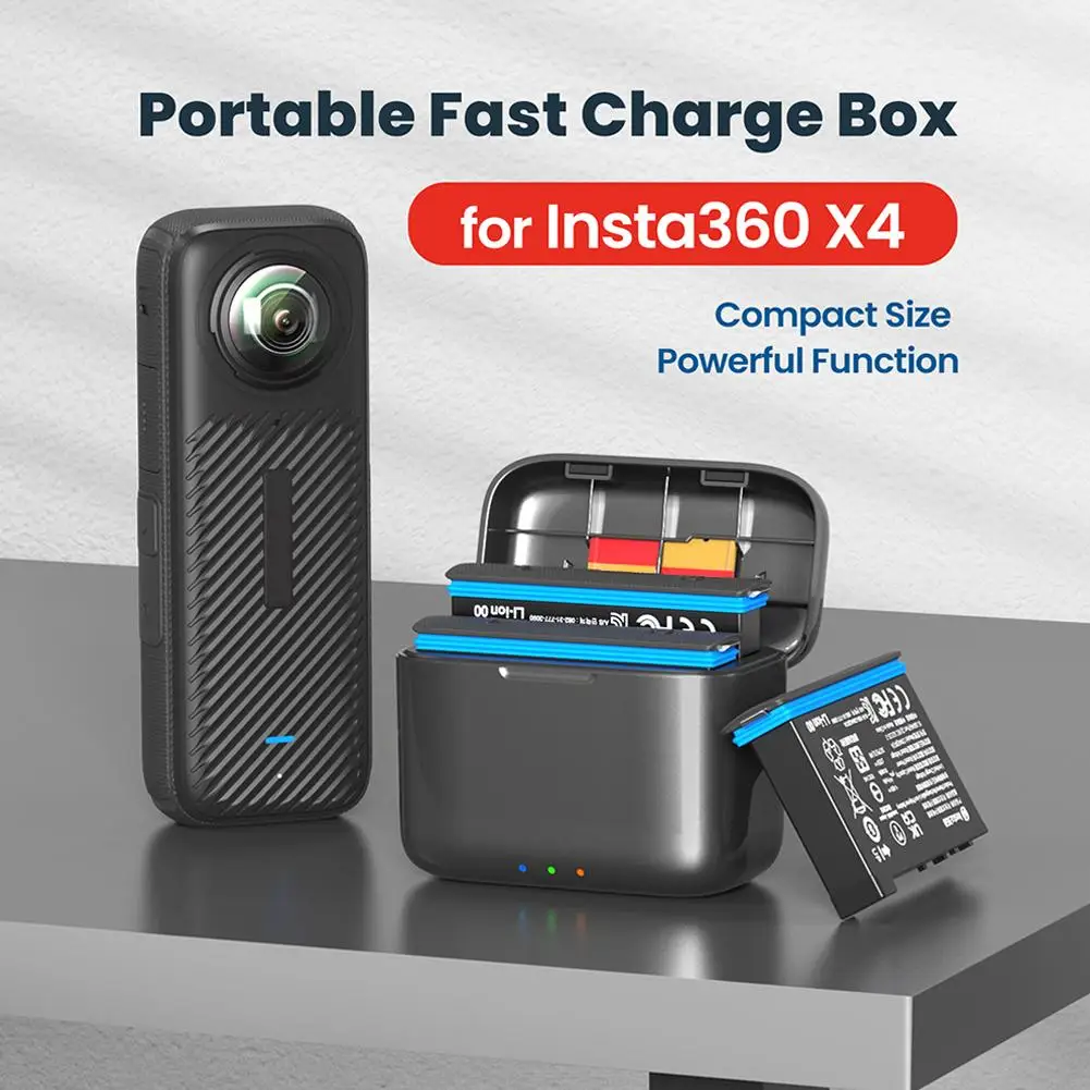 Battery Charging Box For Insta360 X4 Dual Channel Fast Charging Portable Box Magnetic Flip Design MCU Charging Management S I3Q3