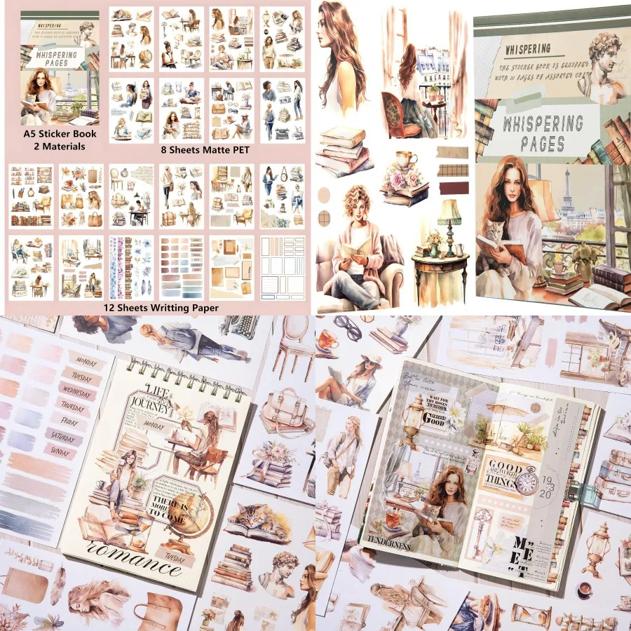 

Aesthetic Journaling Sticker Book for Reading and Writing Enthusiasts: Pre-Cut Scrapbooking Supplies with Decorative Ephemera f