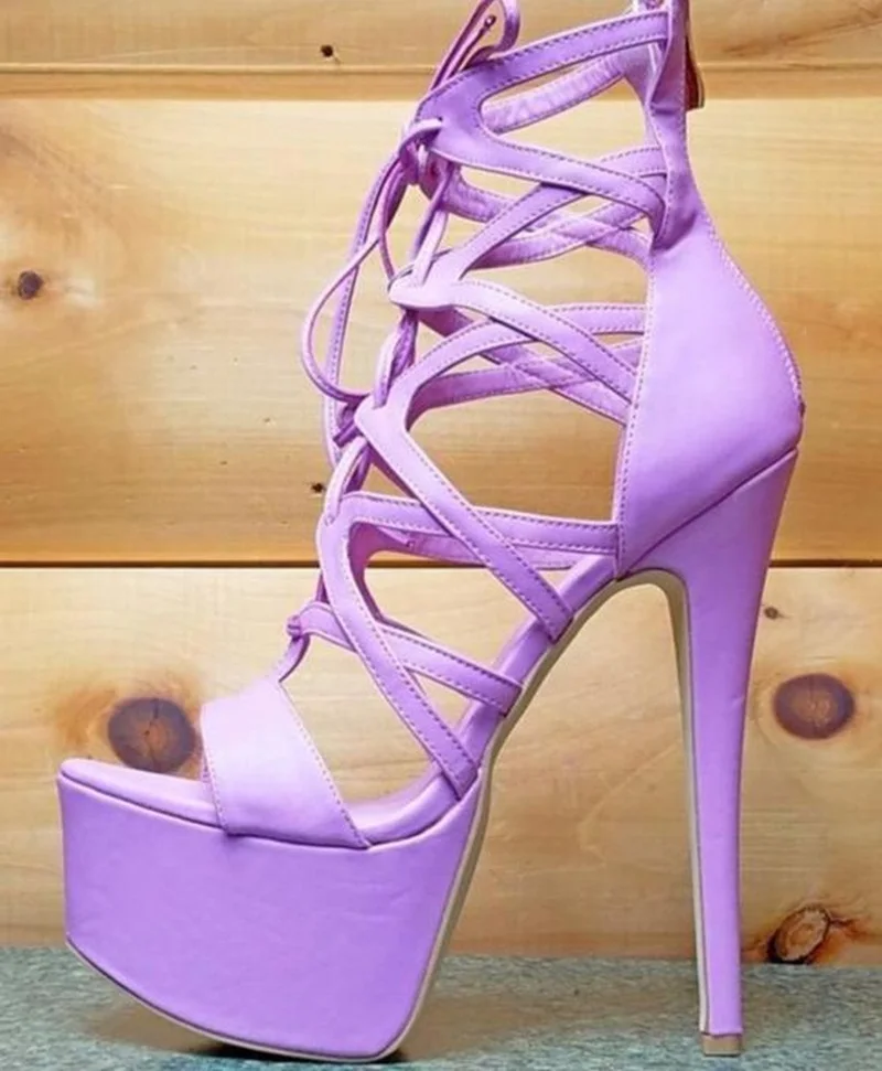 

Ultra High Platform Strappy Sandals Peep Toe Lace Up T Strap Hollow Women Summer Shoes Peep Toe Gladiator Heel Cage Shoes