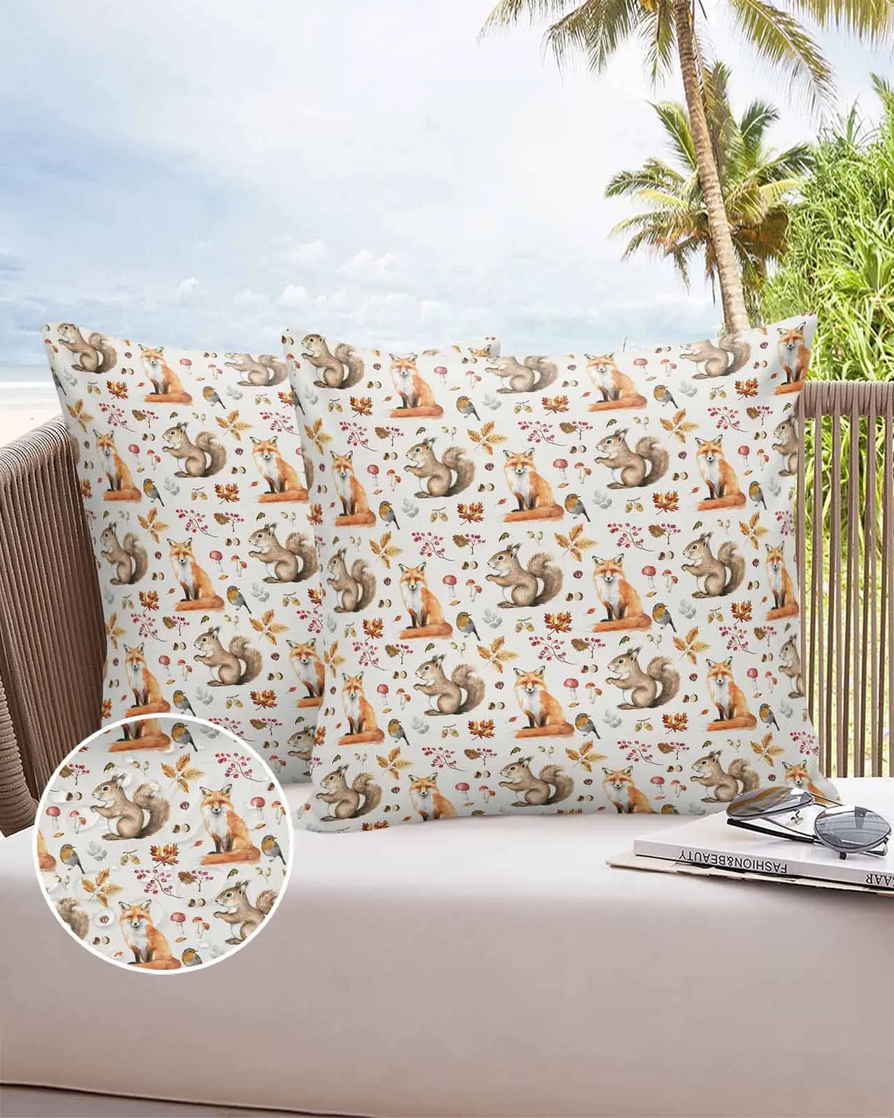 2/4PCS Autumn Thanksgiving Autumn Plants Squirrel Fox Outdoor Garden Chair Waterproof Cover Cushion Home Decor Pillow Case