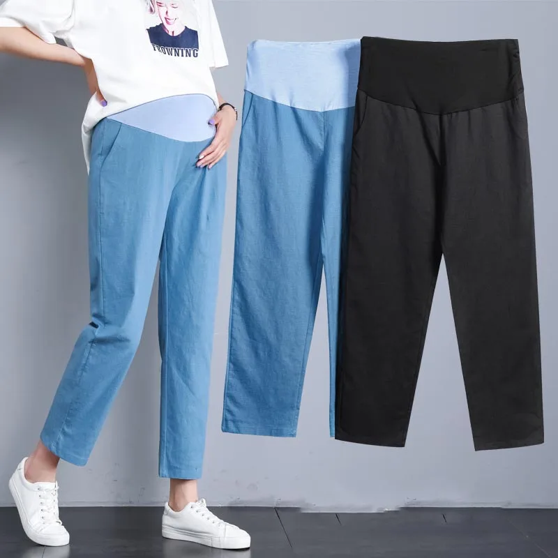 

Maternity Women Trousers Pants Spring Straight Leisure Abdomen Pants in Nine Minutes Pants Summer Pregnant Women Belly Support