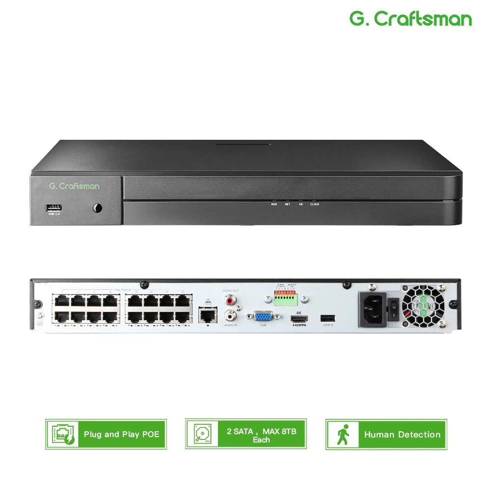 مسجل أمان 16CH POE NVR للأمن، نظام كاميرا IP، مراقبة، عارض الحرس، محطة الحرس، GU-N8016H2S-P16 G. Craftsman #1