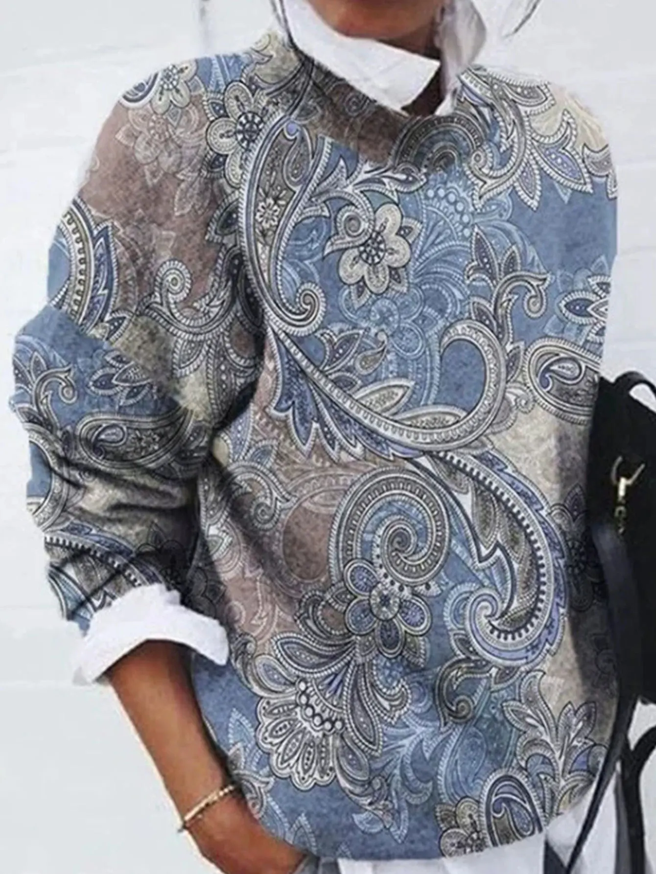 

Women's Autumn Winter 2025 Sweater Daily Fashion Geometric Full Print Long Sleeve Lapel Casual Sweater