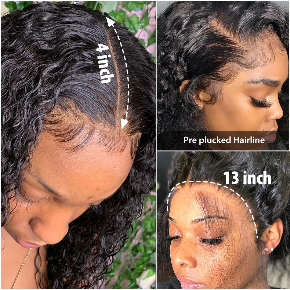 Peluca Bob de onda profunda brasileña, peluca Frontal de encaje 13x4, cabello humano Natural Remy, peluca de cierre corto y rizado, cabello de bebé prearrancado