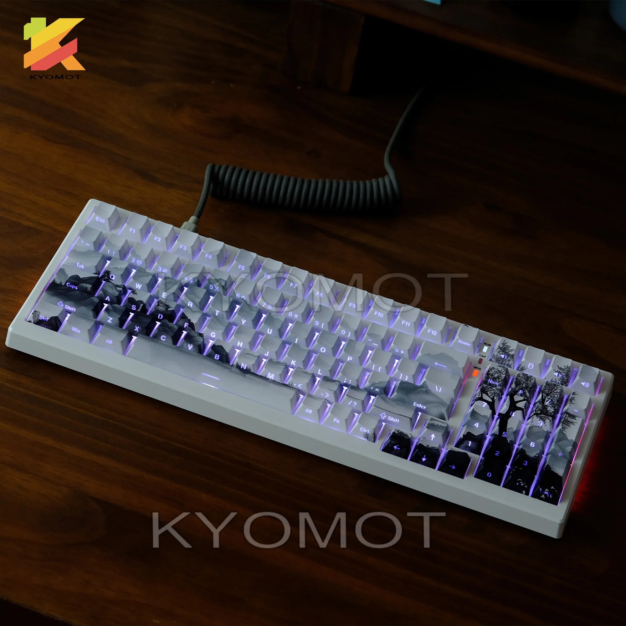135 키 블랙 및 화이트 PBT 더블 샷 키캡, 측면 인쇄, 샤인 스루 체리 프로필 키캡, 게임 기계식 키보드용