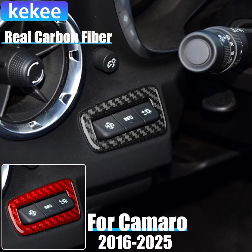 

Real Carbon Fiber Car Accessories Headlight Switch Decorative Trim Cover Soft Sticker For Chevrolet Camaro 6th Gen 2016-2025