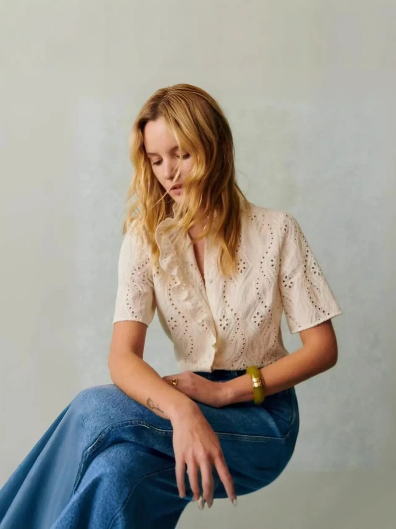 

Withered Hollow Embroidery Fashionable Retro Lace Short Sleeved Shirt For Women Clothes Shirts & Blouses Women's Clothes Shirts