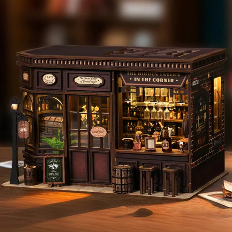 

DIY деревянный уголок таверна книга уголок вставка комплект 3D модель головоломки здание сборка игрушки кукольные домики строительные игрушки декор книжной полки