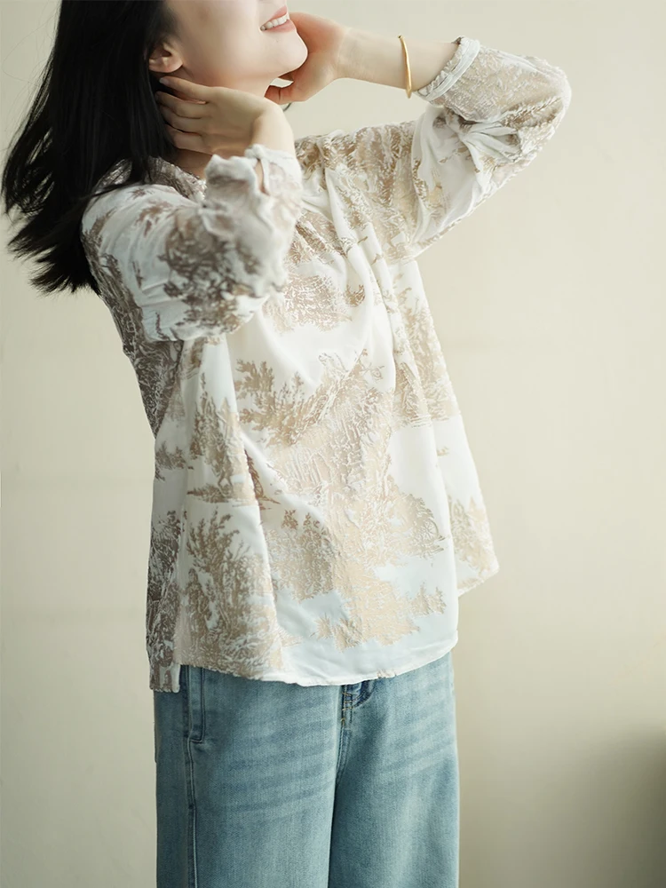 

Винтажный китайский шелковый бархатный топ с длинными рукавами для женщин, с объемной 3D-вышивкой, в национальном стиле Тан