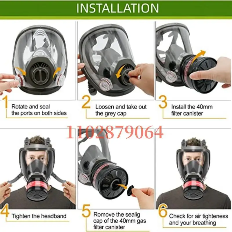 Full face respirator - mask with 40 mm gas filter canister for industrial gases, chemical, polishing, welding, spraying Gas mask