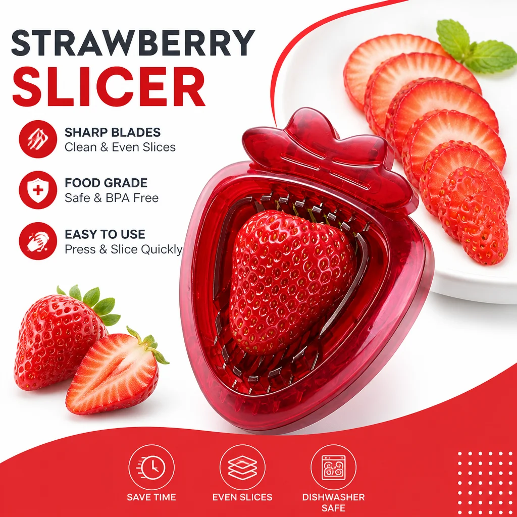 Multifunctional Strawberry Slicer Cutter Corer Huller Stem Remover Kitchen Gadget for Salad Cake Egg