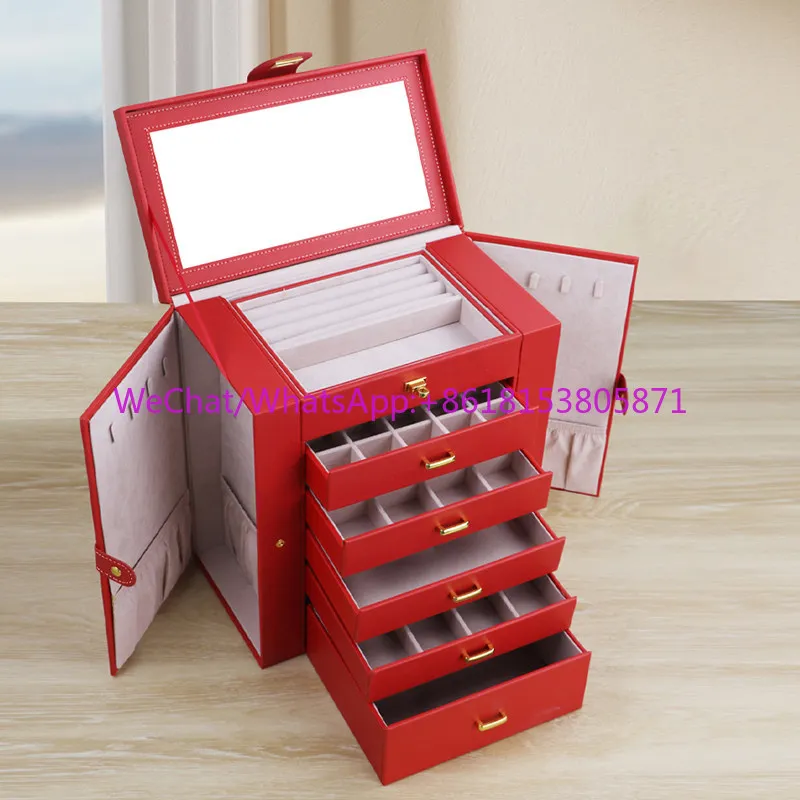 Premium European Princess Large Capacity PU Leather Necklace Ring Jewelry Storage Box Multi-layer