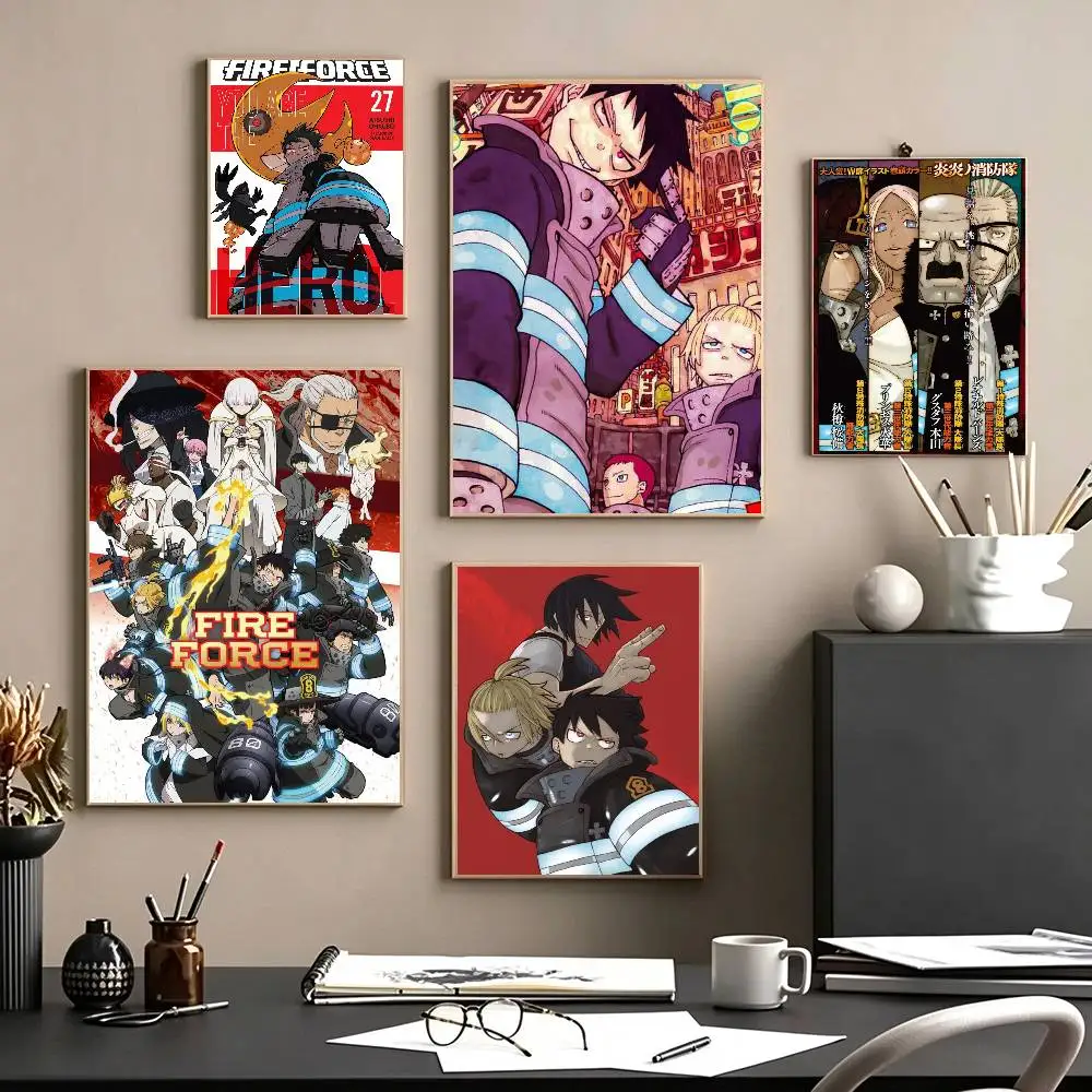 Fire F-Force Anime Poster Self-adhesive Art Waterproof Paper Sticker Coffee House Bar Room Wall Decor