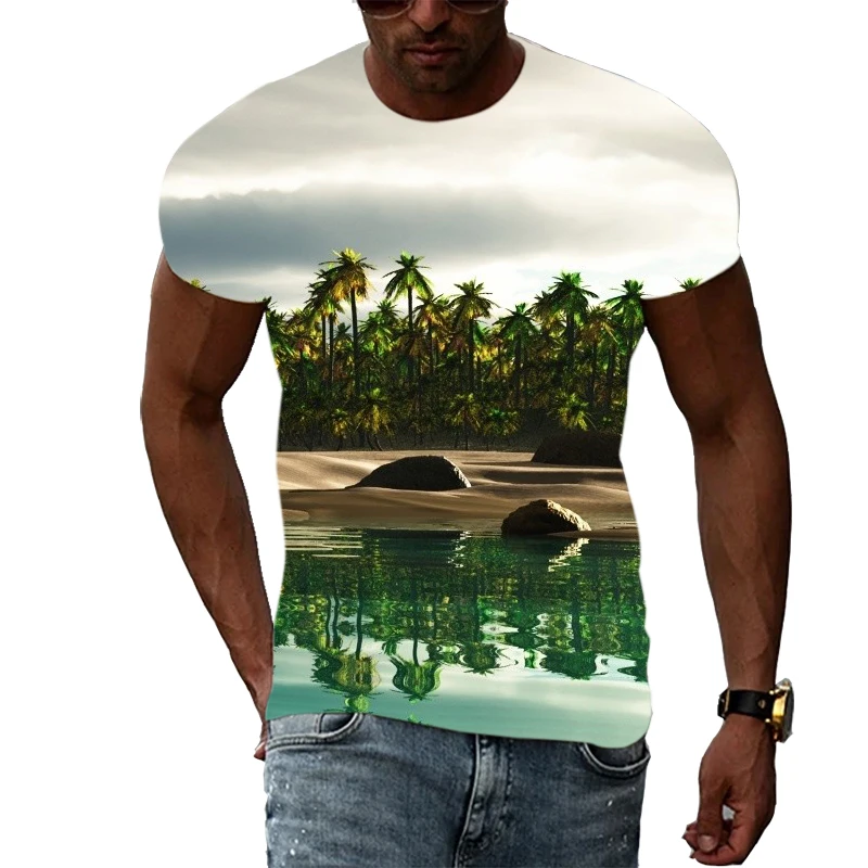 Summer Palm Tree Pattern Printing Men's T-shirts 3D Natural Scenery Graphic T Shirts Fashion Handsome Short Sleeve T-shirts Top