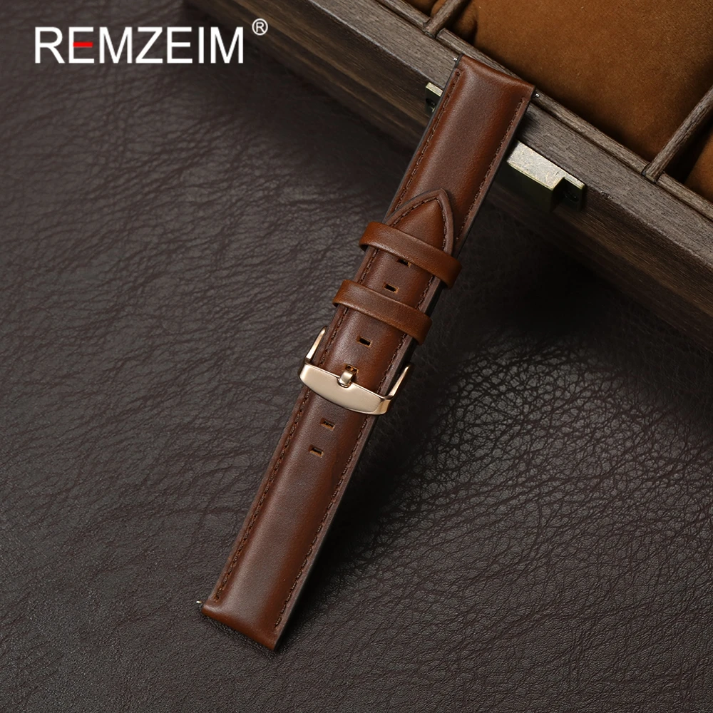 Quick Release Vintage Cowhide Men Watch Strap 20mm 22mm Black Brown Watchband with Rose Gold Pin Buckle