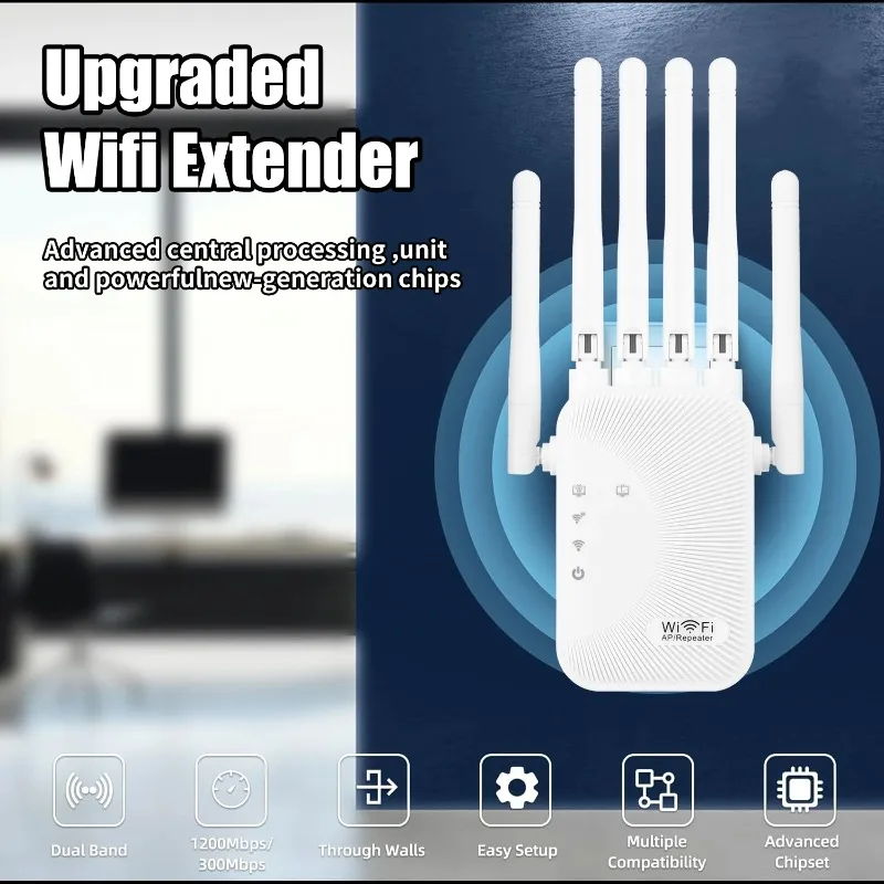 300Mbps WiFi Signal Booster Repeater 6 Antennas Wireless Range Extender Long Range Coverage Amplifier for Home Office Plug