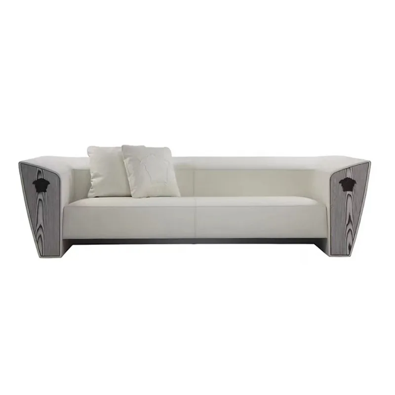 

Italian light luxury sofa high-end leather straight row living room furniture modern designer villa high-end combination sofa