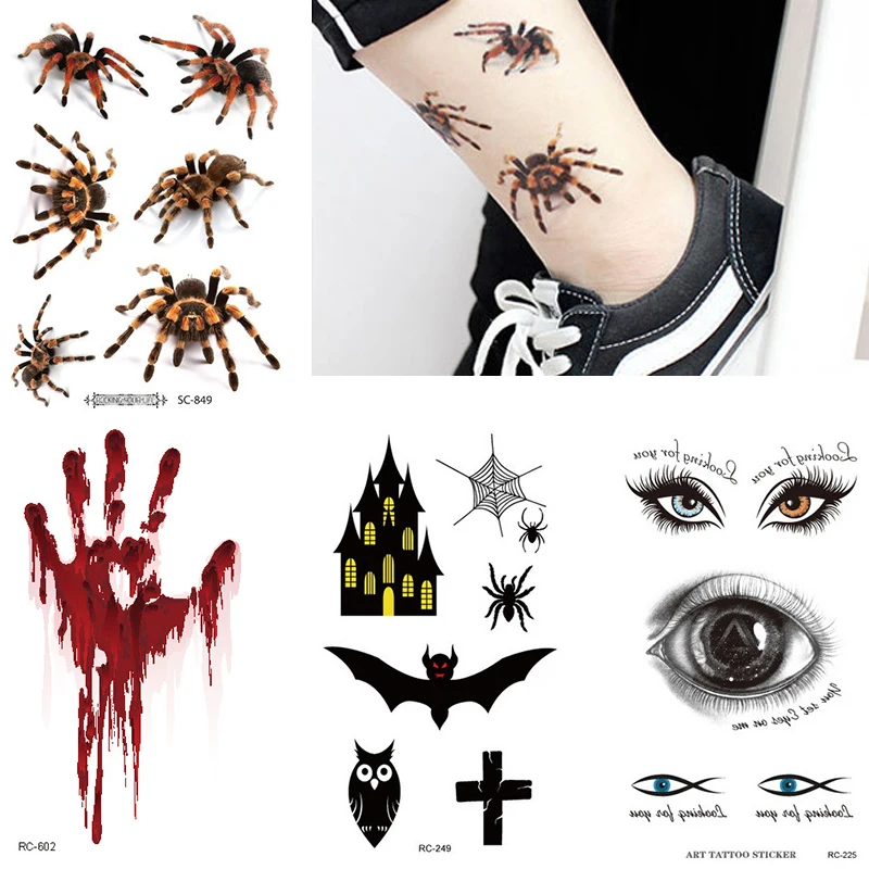 Masquerade Realistic Blood Stain Spider Waterproof Temporary Tattoos Horror Atmosphere Scar Tattoo Stickers Dropshipping