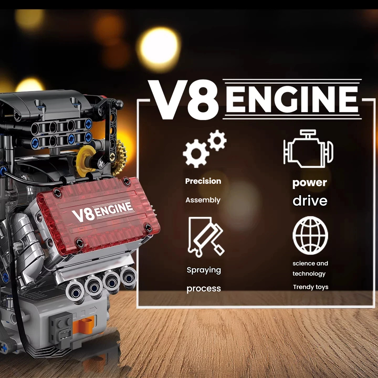 V8 Engine Electric Simulation Building Block Model Drive Assembly Blocks Technical Car Parts Creative Toys Gifts For Boys