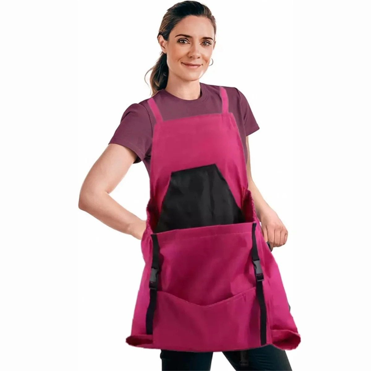 ABTX Delantales de jardinería para mujer con bolsillos, delantal de jardín impermeable, cesta de cosecha para recolector de frutas y bayas, rosa roja