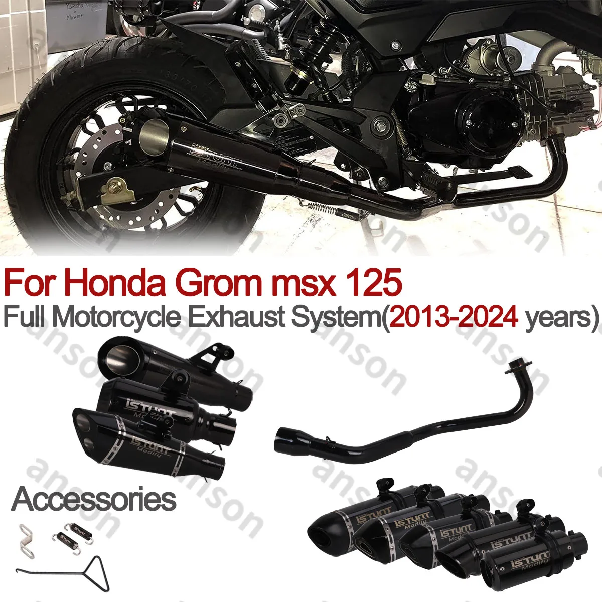 Full Exhaust System for Honda Grom 125 MSX 125 2013-2021 Exhaust Muffler Link Mid Pipe