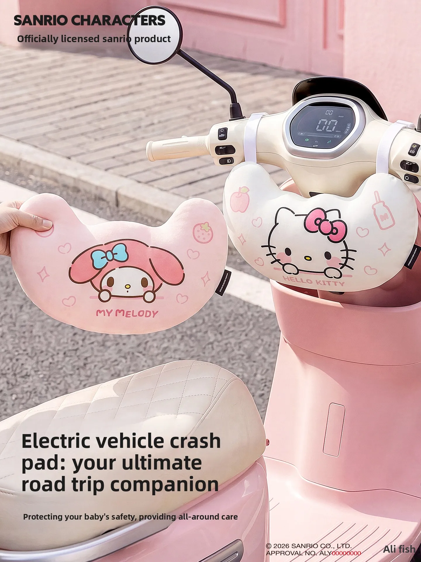 Hello Kitty Kids Anti-collision Head Protection Pad Universal Electric Scooter Child Seat Baby Safety Headrest Cushion