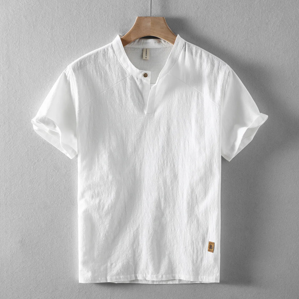 Summer New Linen Short Sleeve Shirt Men's Stand Collar Cotton Linen Chinese Style High End Casual Loose Fit Business Shirt