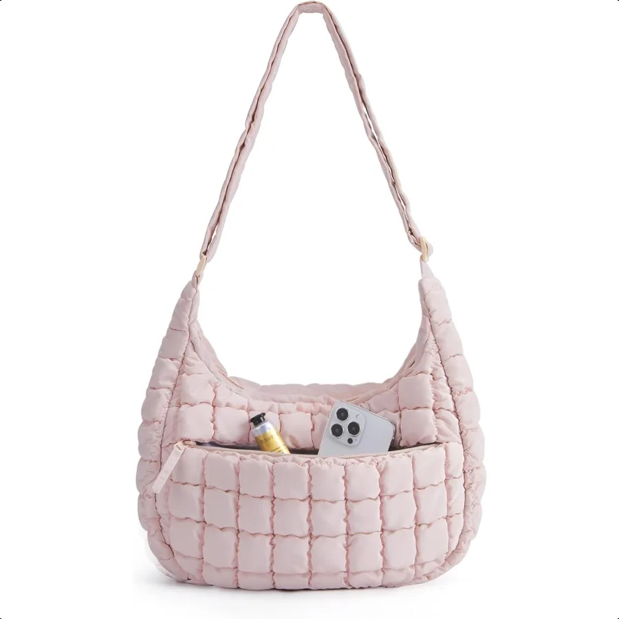 

Quilted Puffy Crossbody Bag for Women Medium Cute Hobo Shoulder Purse Soft Fluffy Handbag for Daily Use