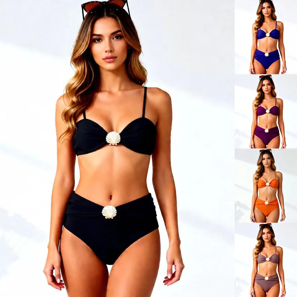

2026 European and American new swimsuit women's sexy solid color suspender strapless bikini beach vacation swimsuit women